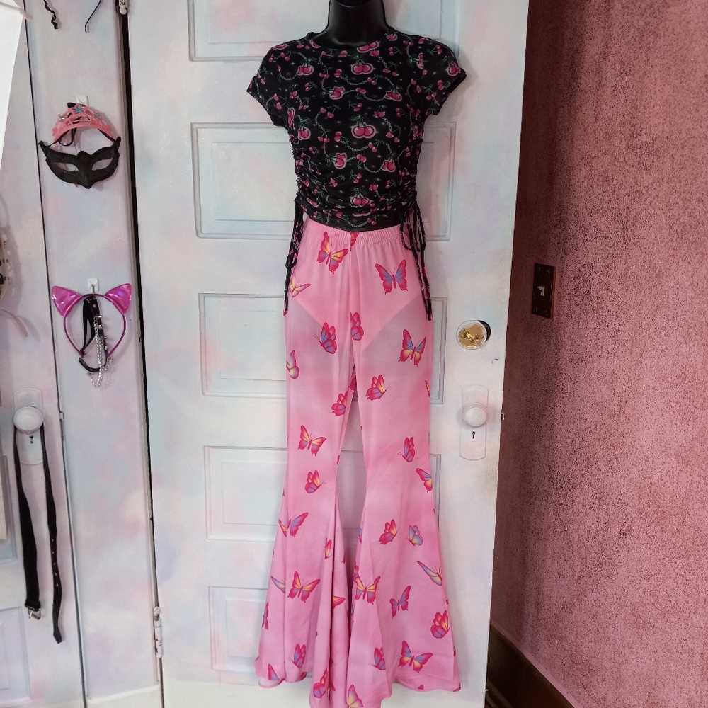 LAST 1! Fit&flare SUPER BELLS! Kawaii slightly sheer dolls kill 🦋  bellbottoms - Picture 6 of 16
